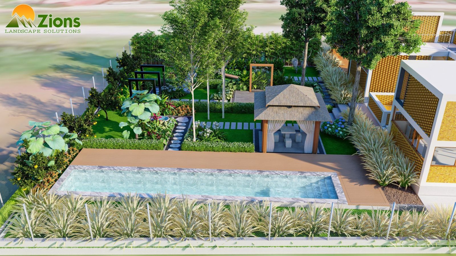 Cảnh quan nghỉ dưỡng gia đình phong cách nhiệt đới - design by zion's